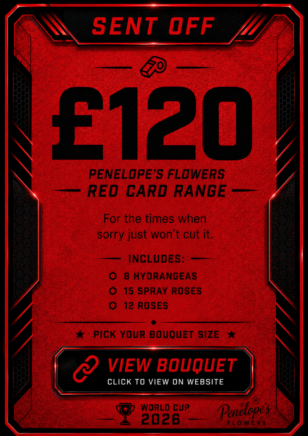 Penelopes Red Card Match Day Bouquet - MEDIUM