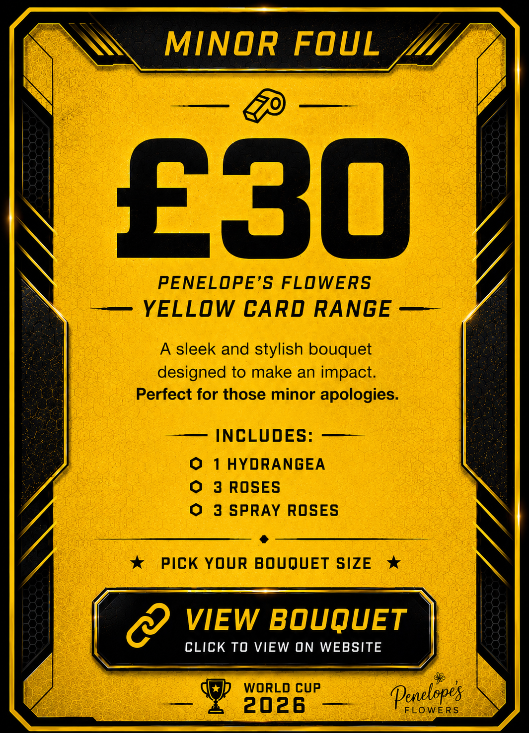 Penelopes Yellow Card Match Day  Bouquet - SMALL